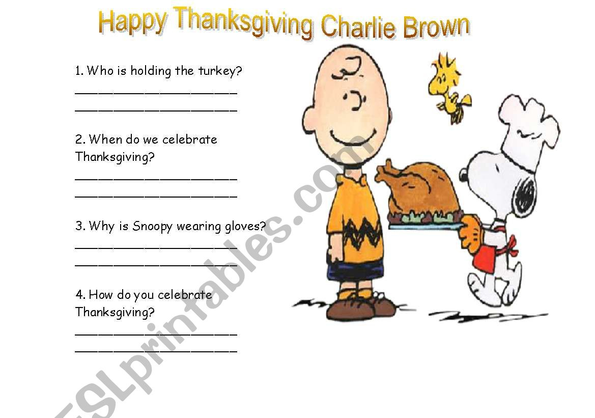 Happy Thanksgiving Charlie Brown - Esl Worksheethschneider throughout Charlie Brown Thanksgiving Worksheet