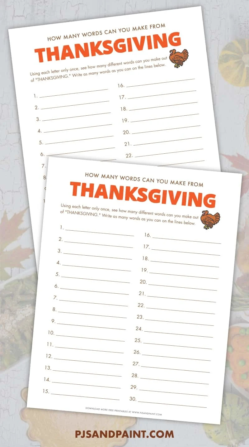How Many Words Can You Make Out Of Thanksgiving - Free Printable throughout How Many Words Can You Make From Thanksgiving Worksheet