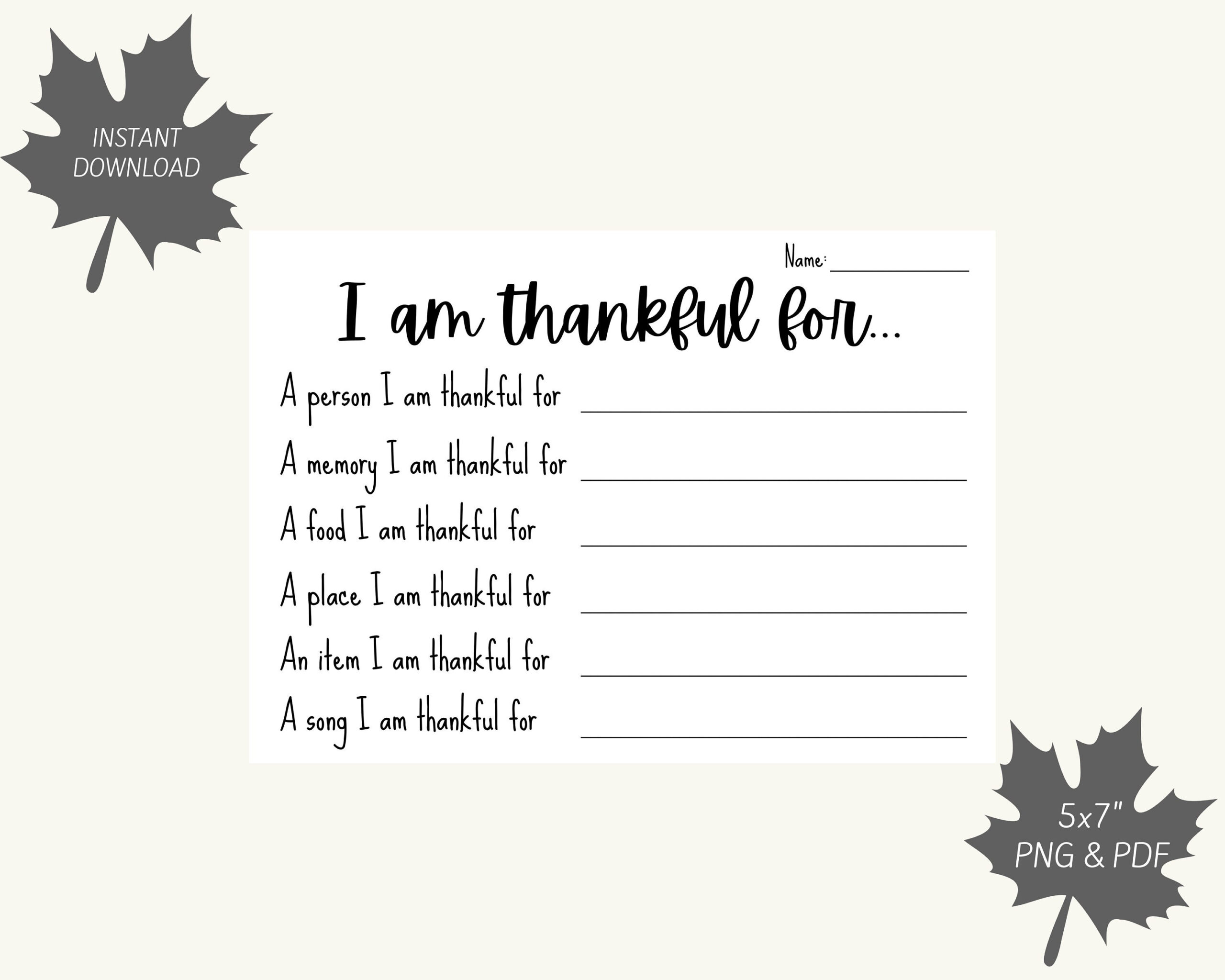 I Am Thankful For Thanksgiving Activity Printable - Etsy Canada with I Am Thankful For Worksheet Thanksgiving