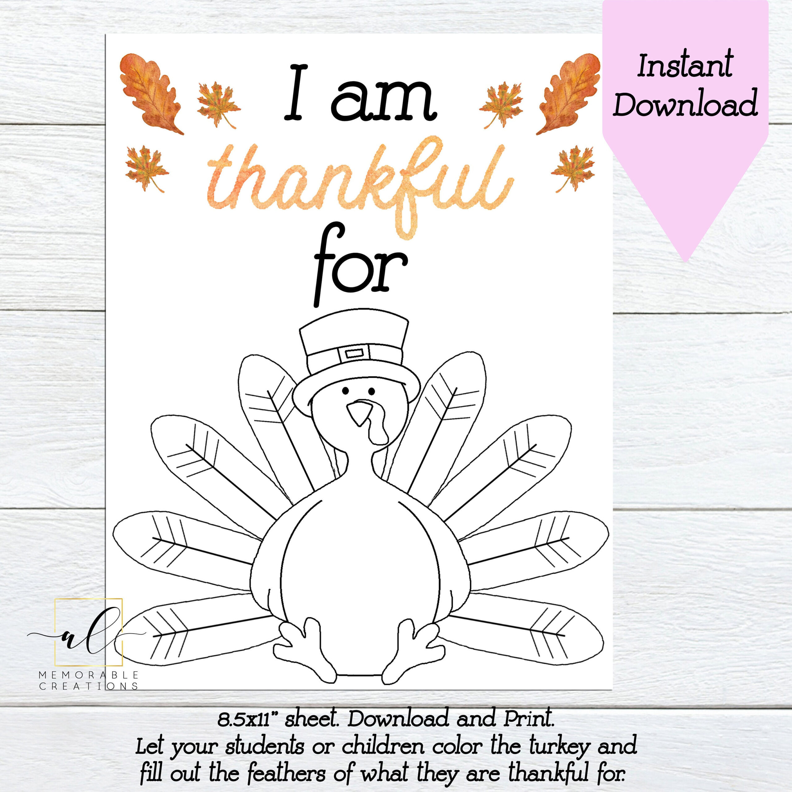 I Am Thankful For Turkey Printable, Kids Thanksgiving Activity, I with Thanksgiving I Am Thankful For Worksheets