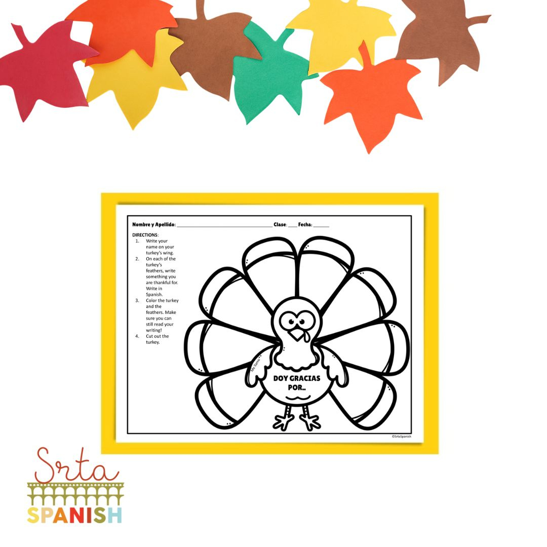 I Am Thankful Turkey Printable Spanish Class Craft Template - Srta regarding Printable Spanish Thanksgiving Worksheets