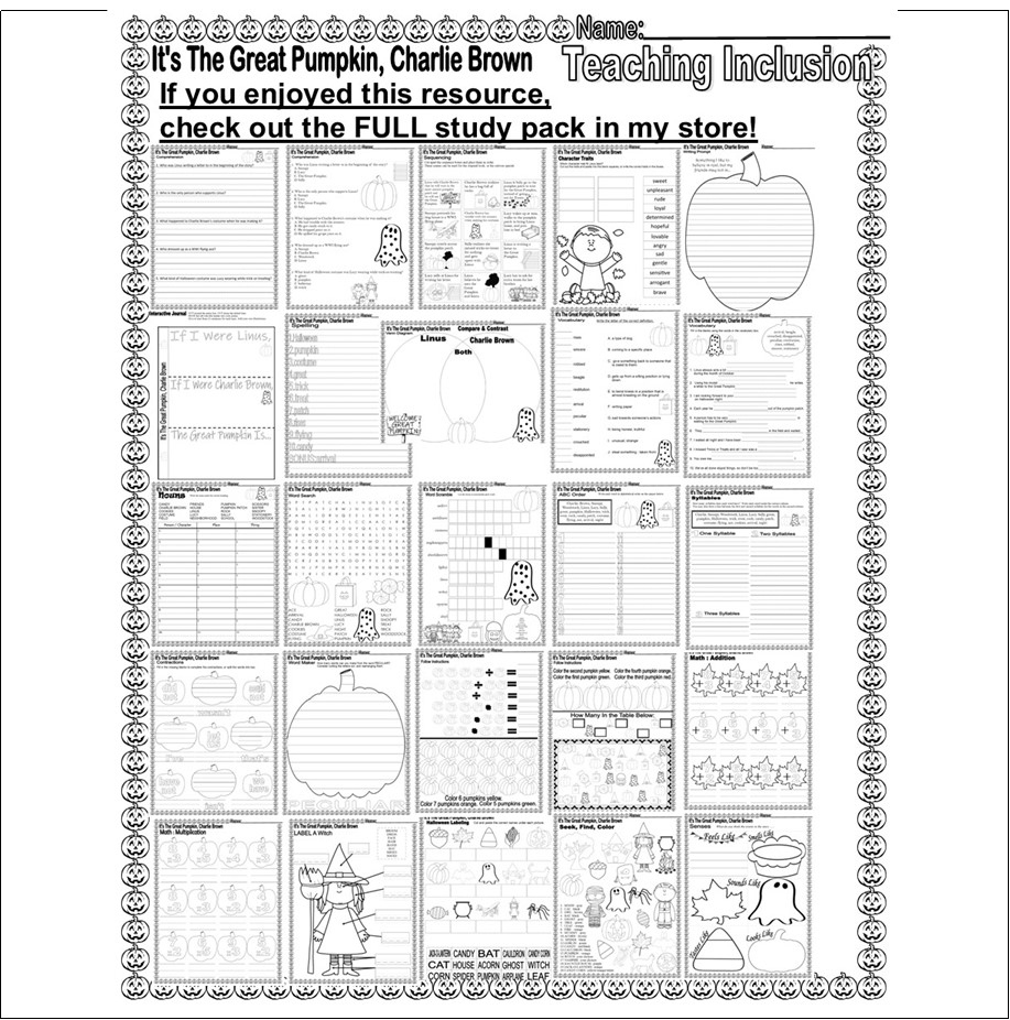 It&amp;#039;S The Great Pumpkin Charlie Brown Halloween Word Search Scene pertaining to A Charlie Brown Thanksgiving Math Worksheet Answers