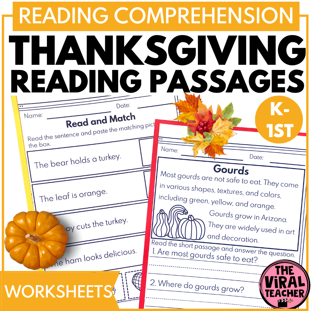 Kindergarten Thanksgiving Reading Passages + Comprehension within Kindergarten Thanksgiving Reading Worksheets