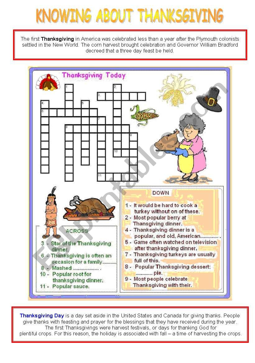Knowing About Thanksgiving - Activity 1 - Esl Worksheetvenezababi regarding Thanksgiving Around The World Worksheet