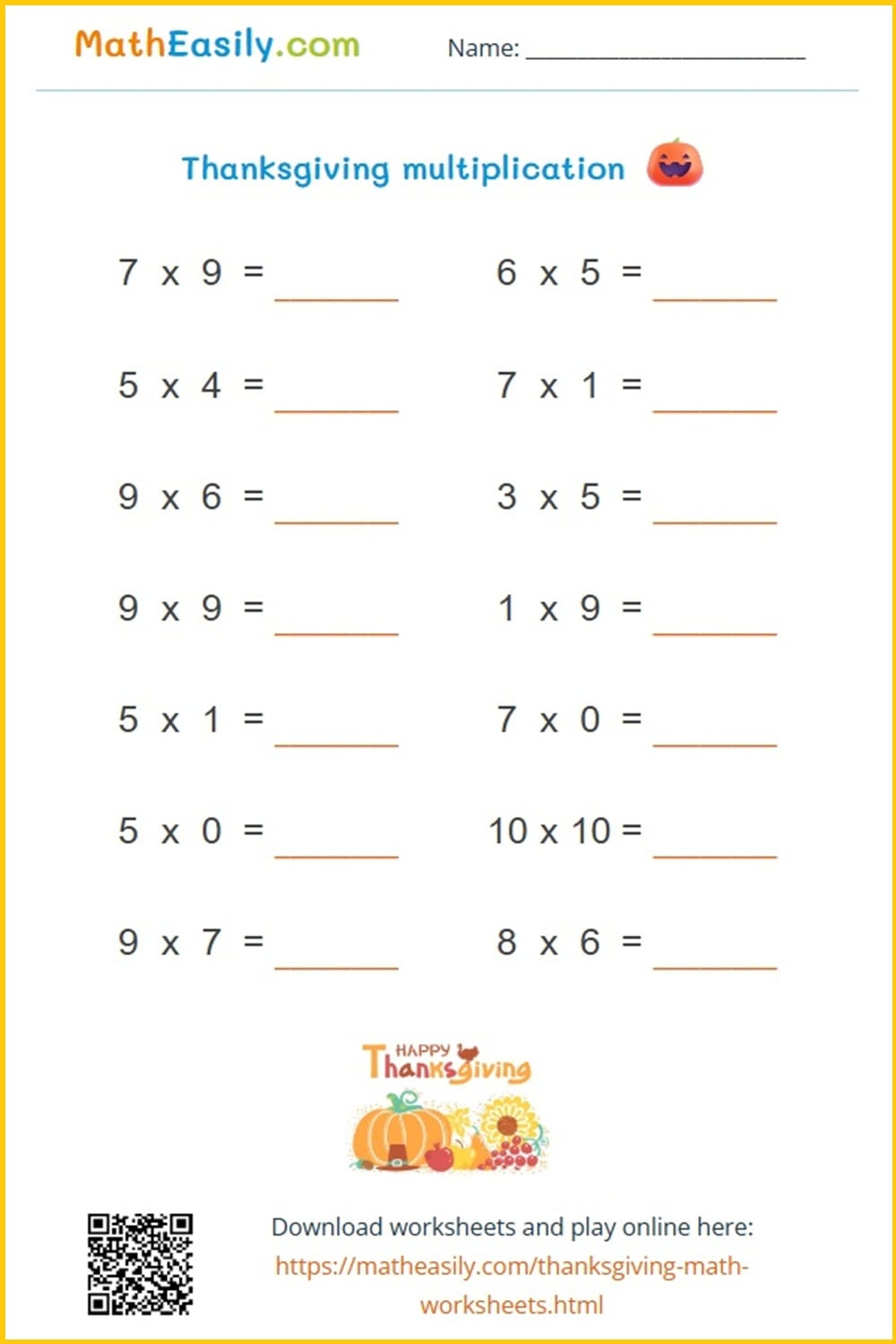 Math Thanksgiving Worksheets Pdf | Free Download with Thanksgiving Multiplication Worksheets