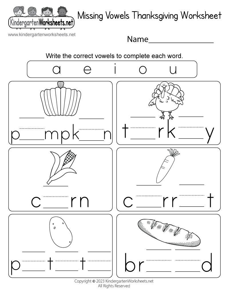 Missing Vowels Thanksgiving Worksheet - Free Printable, Digital, &amp;amp; Pdf inside Thanksgiving Worksheets For Kindergarten