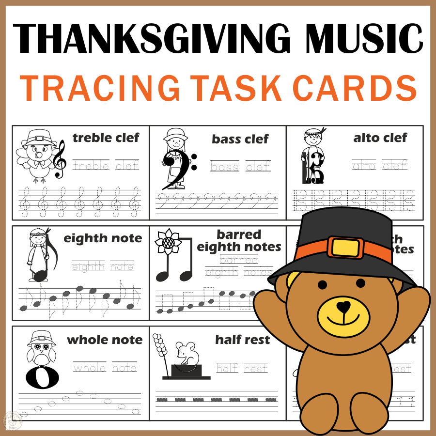 Music Tracing Task Cards For Thanksgiving for Free Thanksgiving Music Worksheets