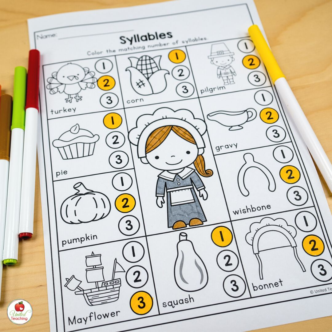 November Worksheets For Kindergarten: Easy To Prep Thanksgiving throughout Thanksgiving Syllable Worksheets