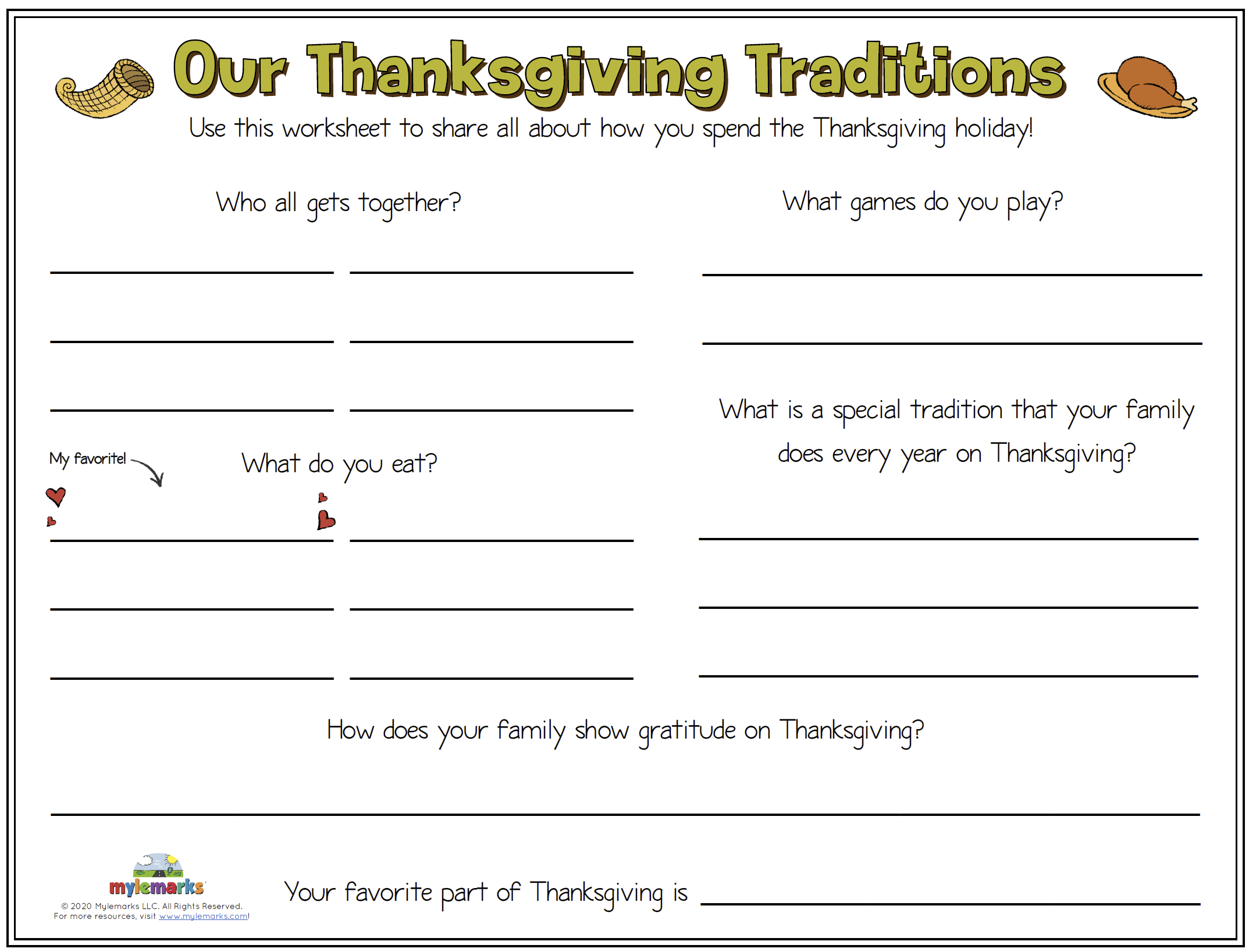 Our Thanksgiving Traditions [F] in Thanksgiving Traditions Worksheet