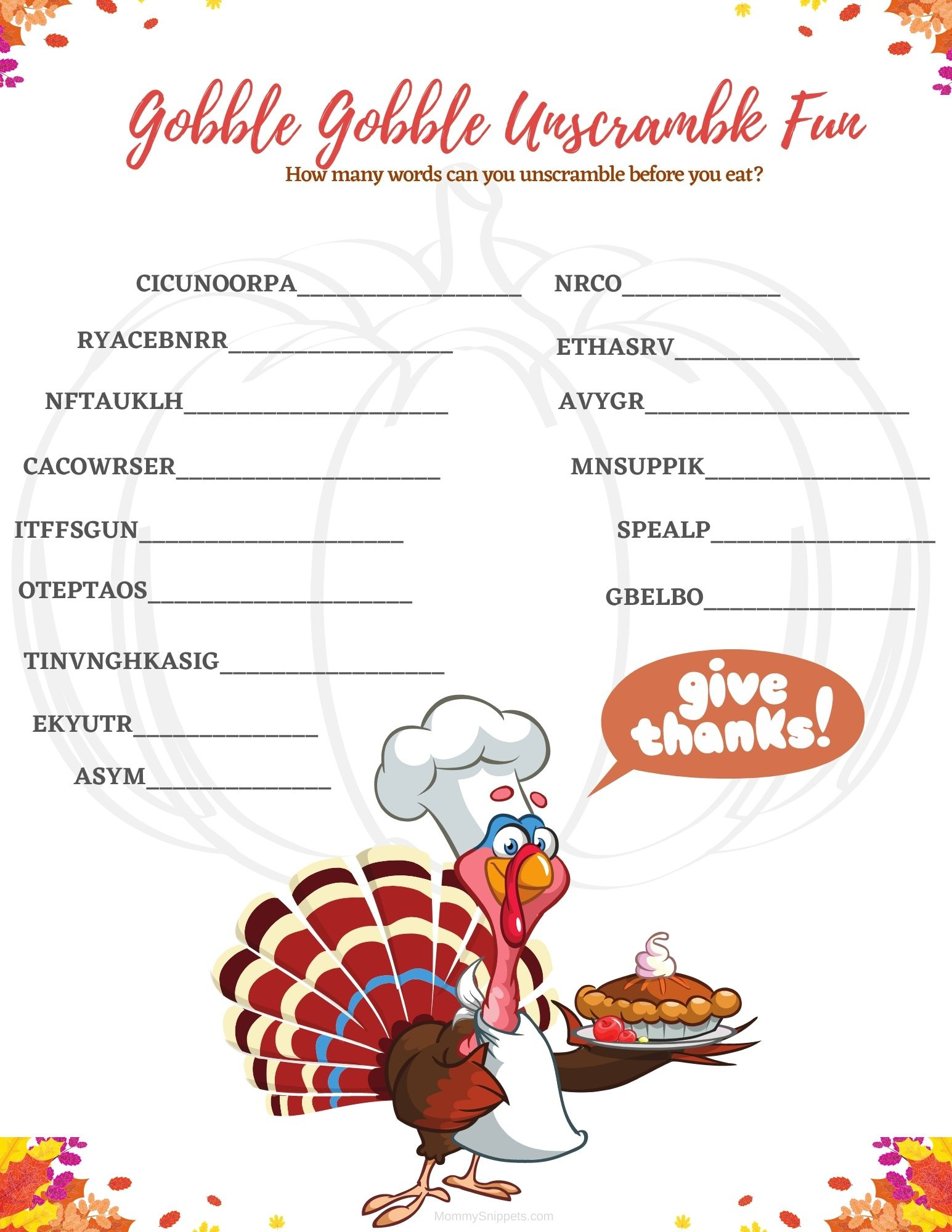 Over 25 Free Thanksgiving Printables For Kids - Mommy Snippets for Thanksgiving Unscramble Worksheets