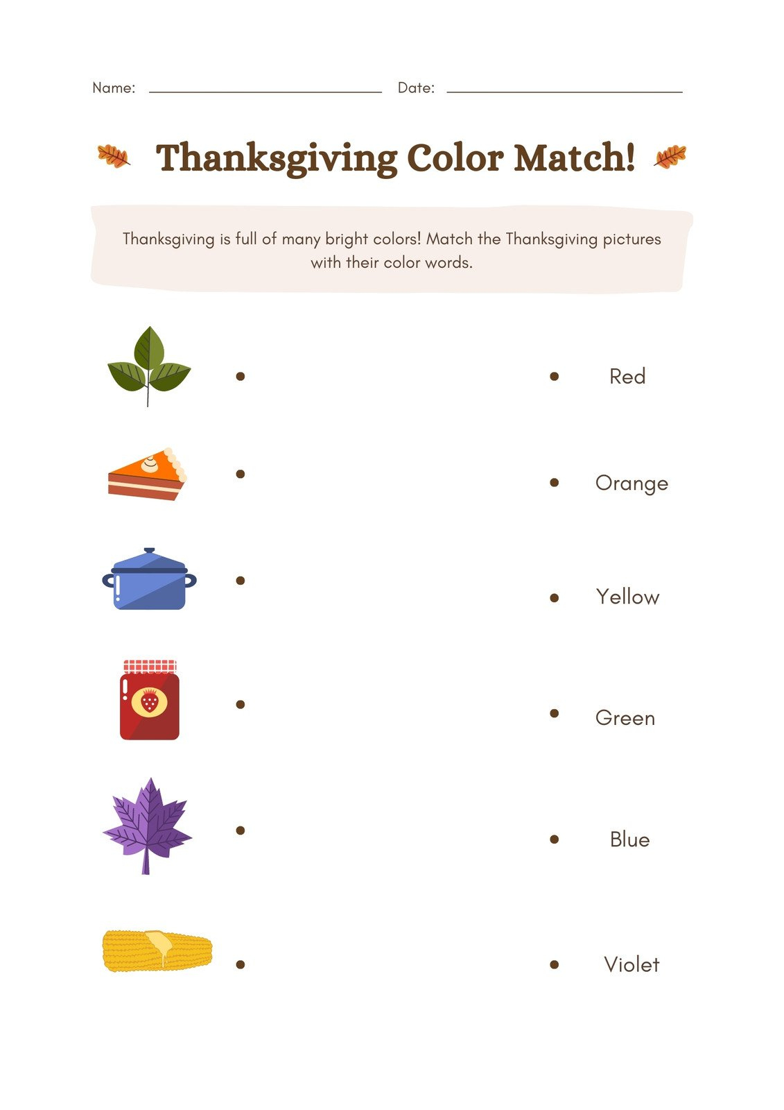 Page 2 - Free Printable Thanksgiving Worksheet Templates | Canva for Thanksgiving Matching Worksheet