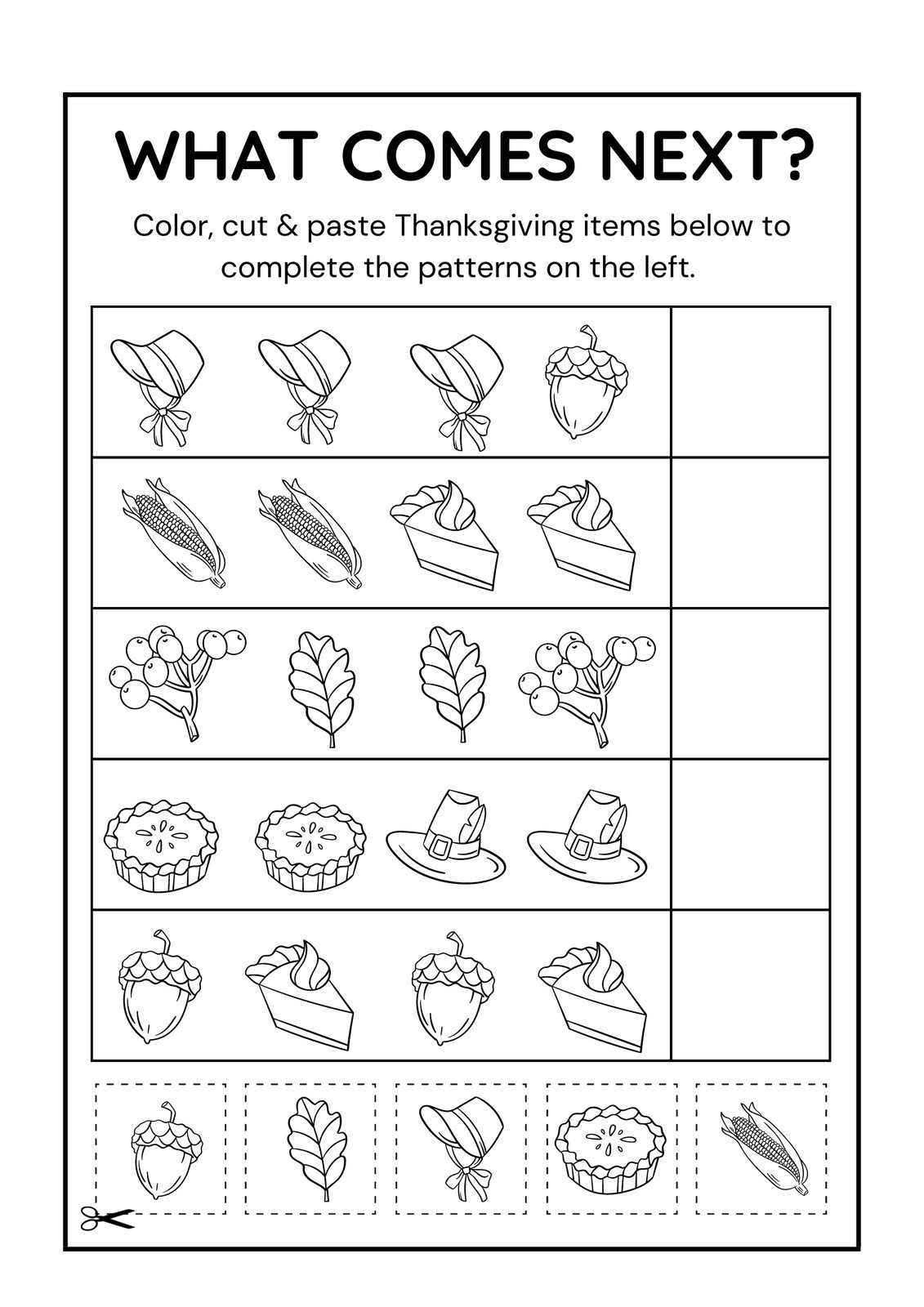 Page 4 - Free Printable Thanksgiving Worksheet Templates | Canva with Color Cut And Paste Thanksgiving Worksheets
