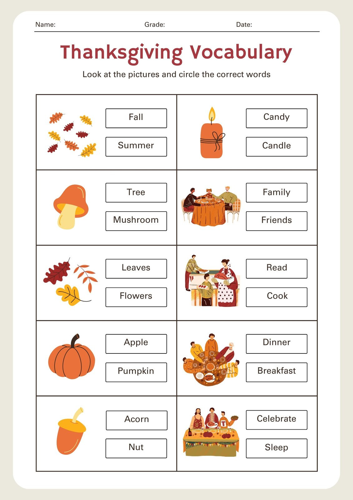 Page 5 - Free Printable Thanksgiving Worksheet Templates | Canva for Free Printable ESL Thanksgiving Worksheets