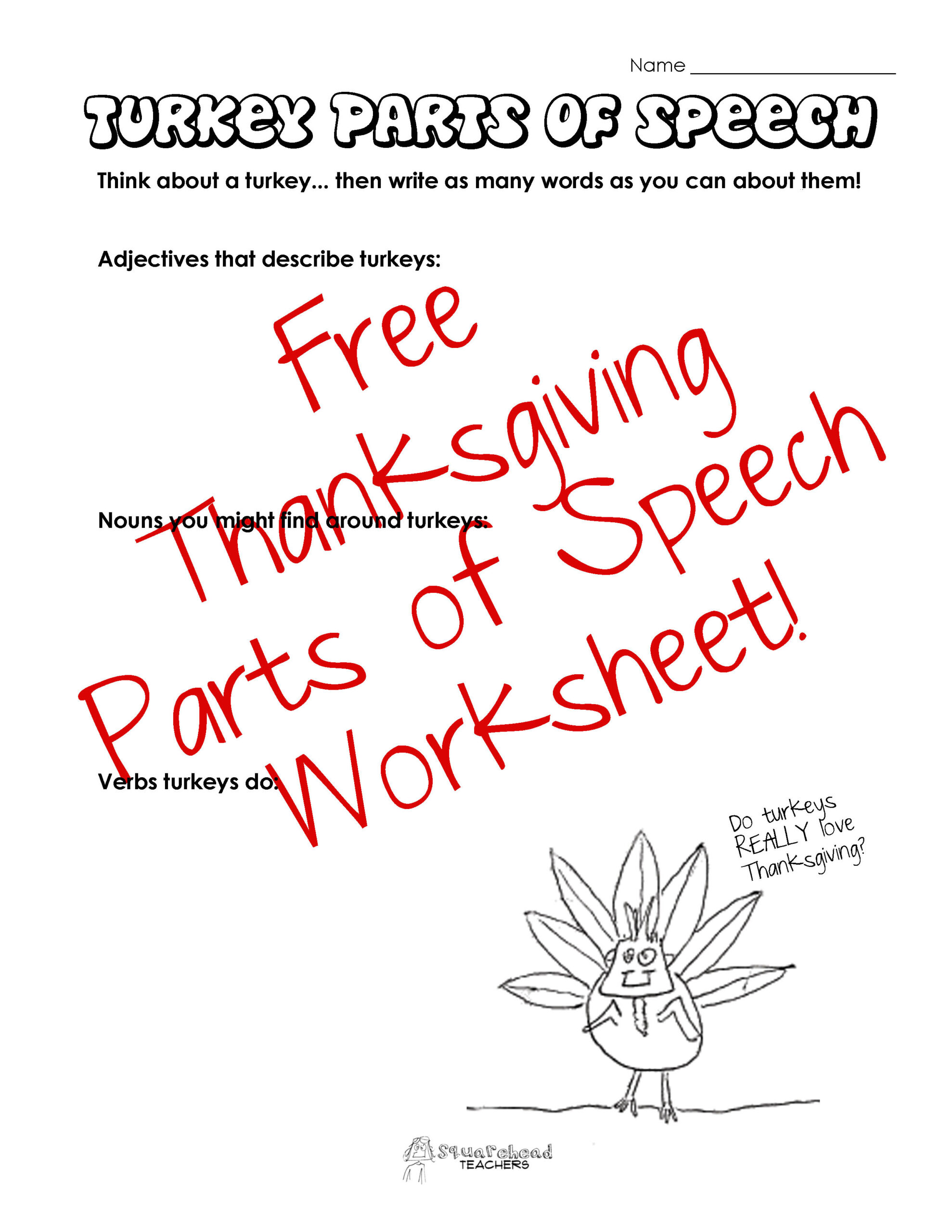 Parts Of Speech: Thanksgiving Turkey | Squarehead Teachers intended for Thanksgiving Parts Of Speech Worksheets