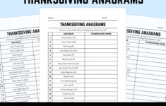 Printable Thanksgiving Anagrams Quiz With Answers: Fun Word for Thanksgiving Anagrams Worksheet