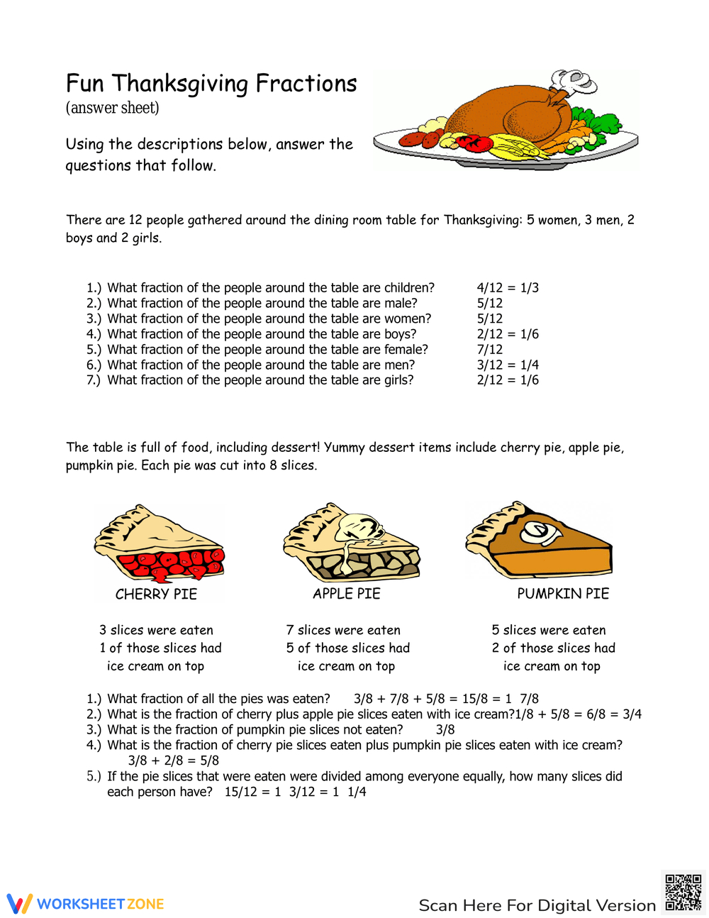 Printable Thanksgiving Fraction Worksheets Worksheets throughout Thanksgiving Fraction Worksheets