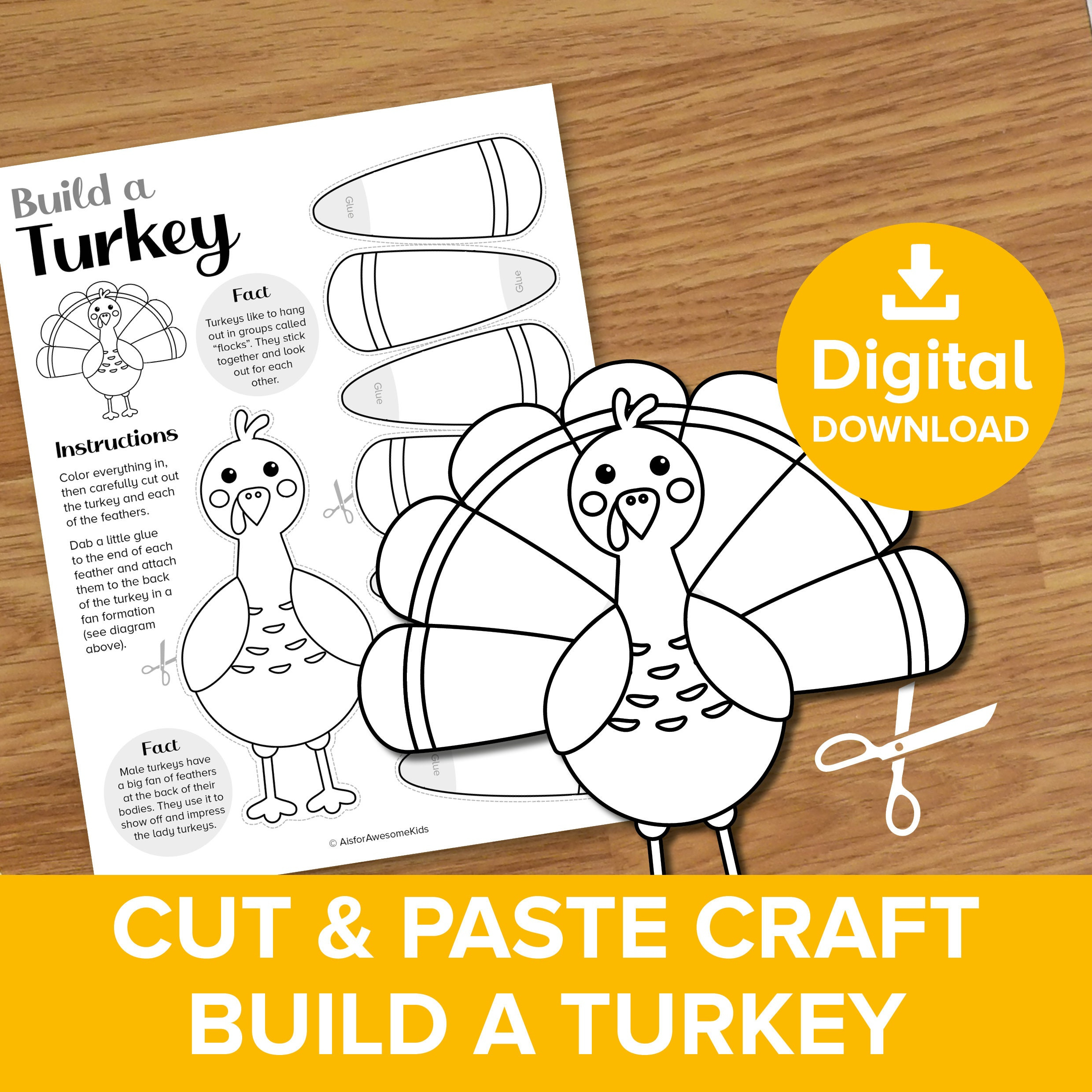 Thankful Turkey Cut & Paste Craft, Build A Thanksgiving Bird within Color Cut and Paste Thanksgiving Worksheets