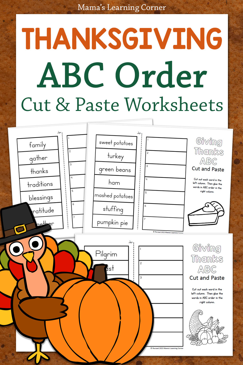 Thanksgiving Abc Order Cut And Paste Worksheets - Mamas Learning pertaining to Thanksgiving Abc Order Worksheets