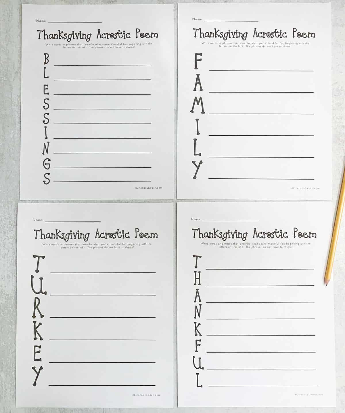 Thanksgiving Acrostic Poems - 4 Free Printables - Literacy Learn intended for Thanksgiving Poem Worksheet