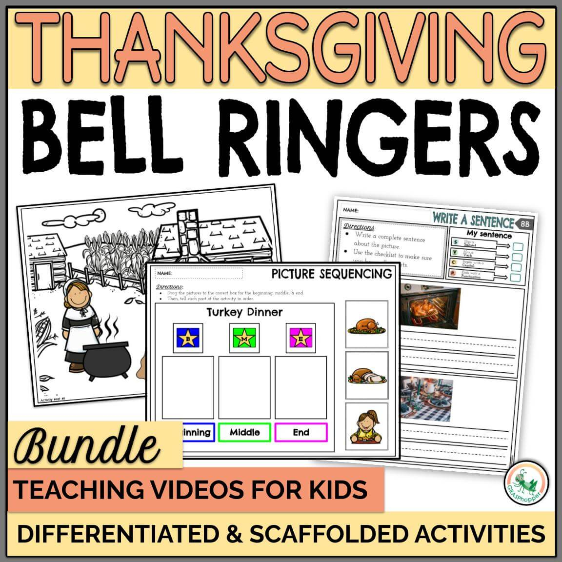 Thanksgiving Bell Ringer Activity Bundle With Sentence Writing in Thanksgiving Sequencing Worksheets
