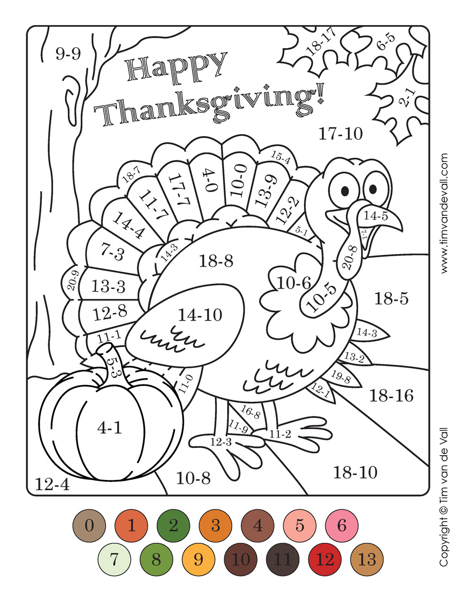Thanksgiving-Color-By-Numbers-Subtraction - Tim&amp;#039;S Printables within Thanksgiving Subtraction Worksheets
