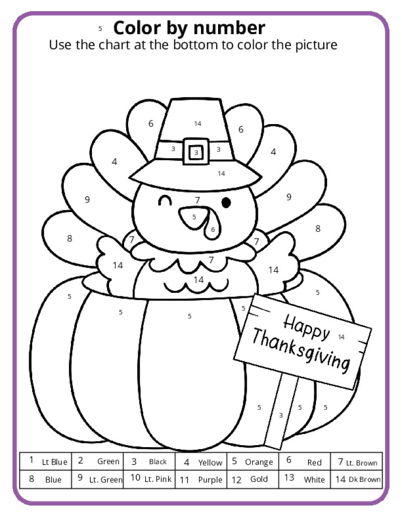 Thanksgiving Colornumber Pages - K12 Math Worksheets throughout 3rd Grade Thanksgiving Worksheets