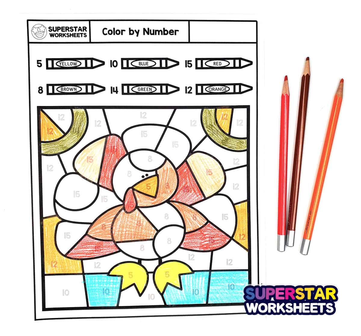 Thanksgiving Colornumber - Superstar Worksheets within Thanksgiving Multiplication Coloring Worksheets