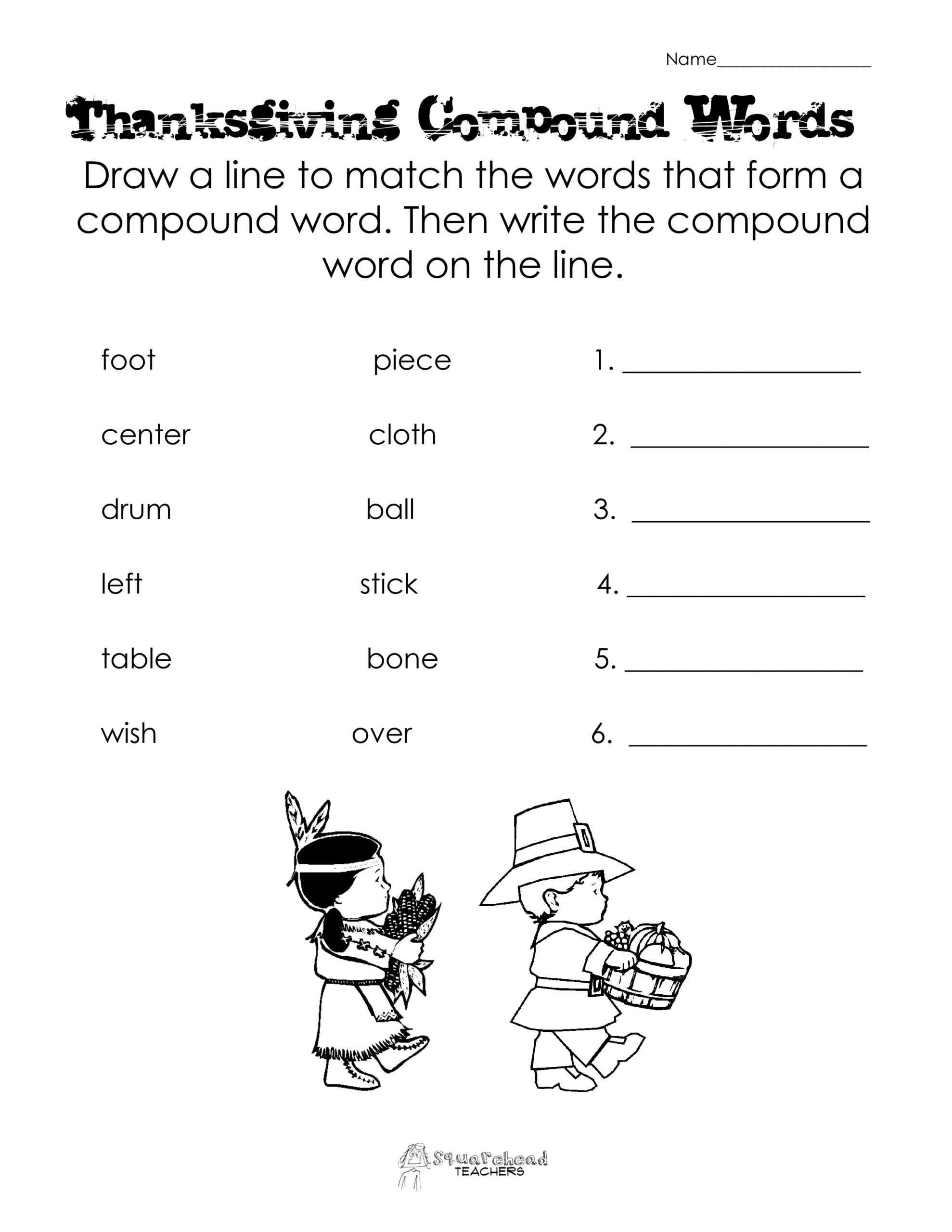 Thanksgiving Compound Words Worksheet | Squarehead Teachers for Thanksgiving Worksheet For 2nd Grade