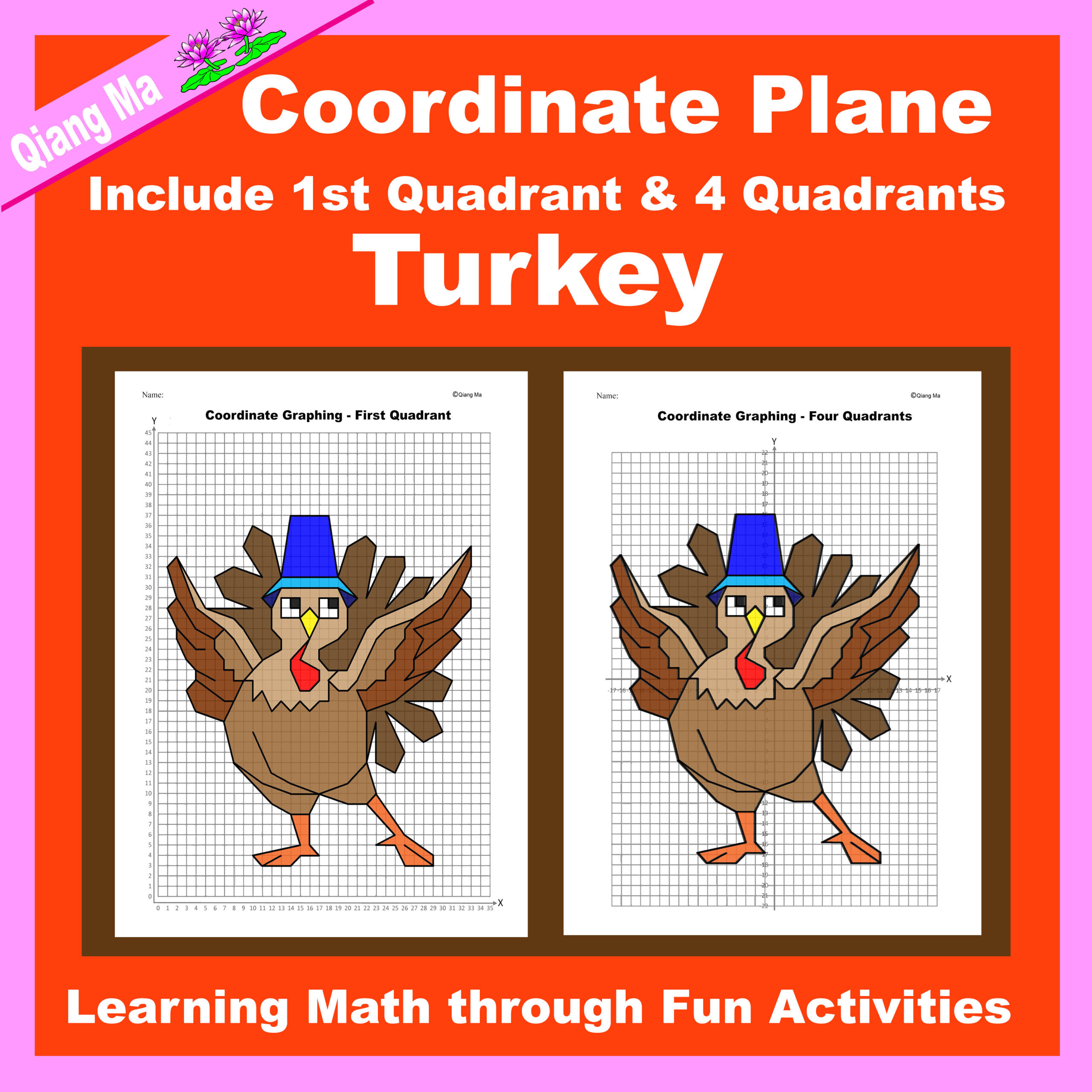 Thanksgiving Coordinate Plane Graphing Picture: Turkey | Made in Thanksgiving Coordinate Graphing Picture Worksheets