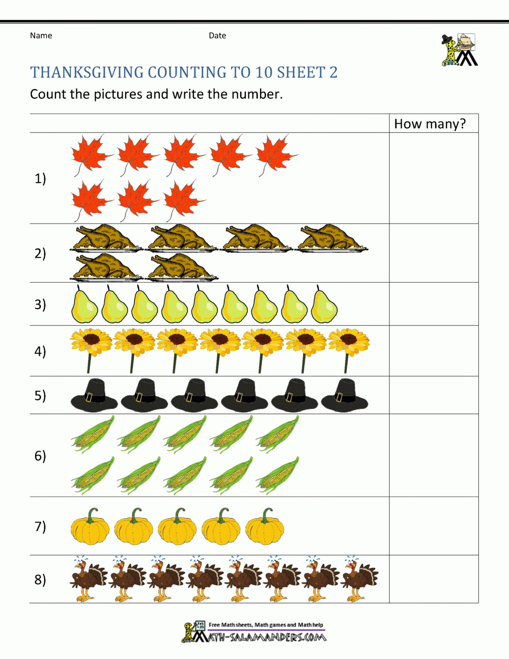 Thanksgiving Counting Worksheets regarding 7 2 Thanksgiving Worksheet Answers