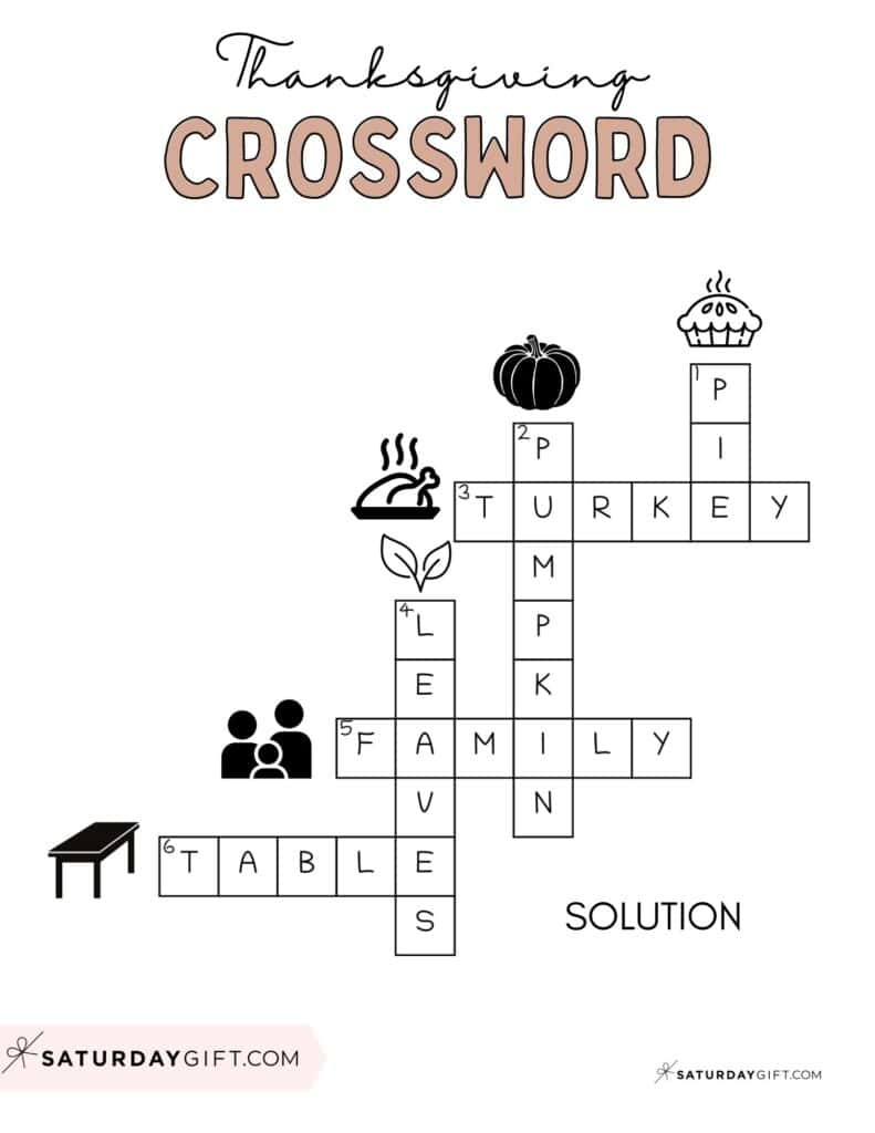 Thanksgiving Crossword Puzzle - Cute &amp;amp; Free Printable | Saturdaygift with regard to Thanksgiving Crossword Puzzle Worksheet Answer Key