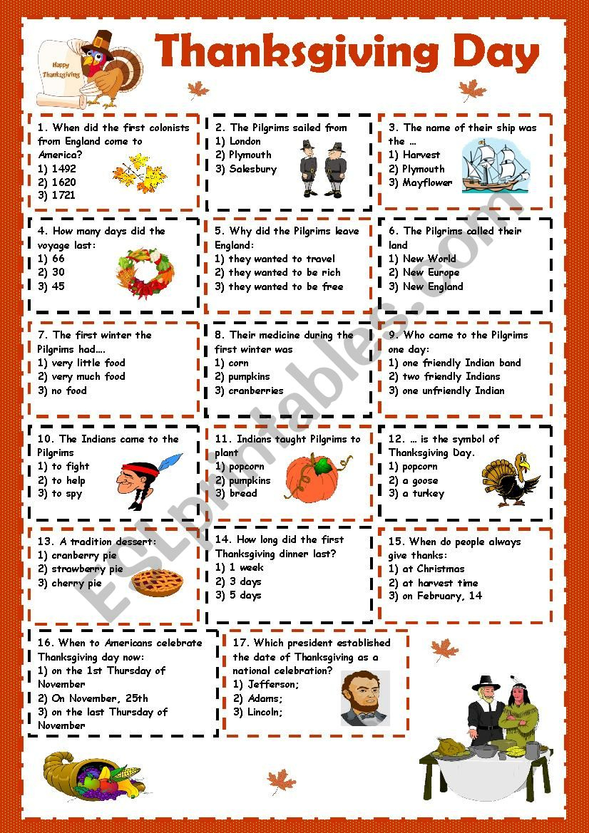 Thanksgiving Day - Esl Worksheetkosamysh - Worksheets Library pertaining to Free Printable Esl Thanksgiving Worksheets