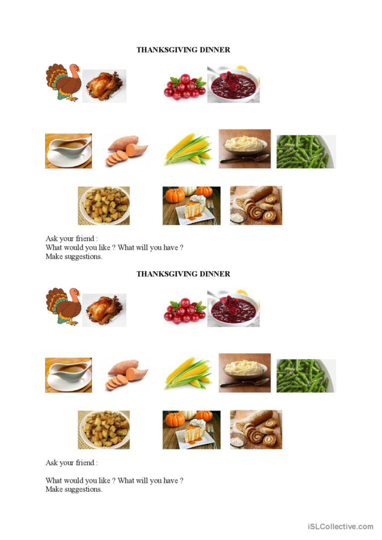 Thanksgiving Dinner Discussion Start…: English Esl Worksheets Pdf throughout Thanksgiving Feast Worksheet