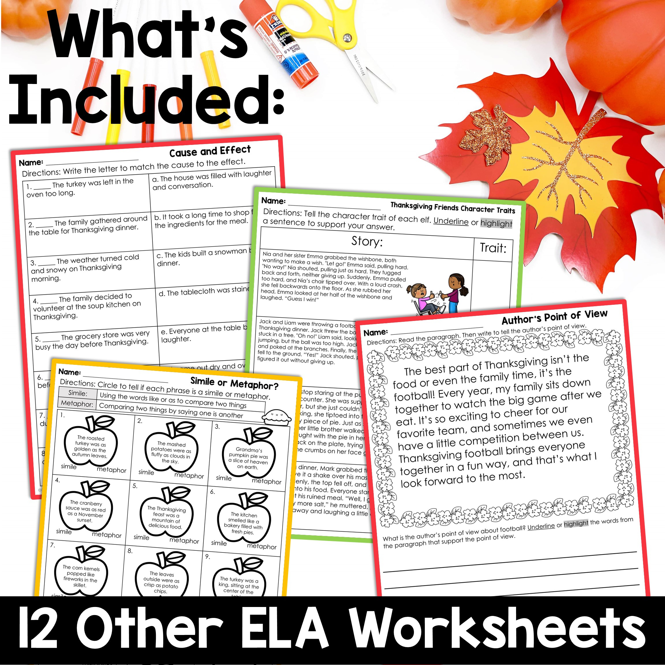 Thanksgiving Ela Worksheets Reading Comprehension Writing Prompts throughout Thanksgiving Cause and Effect Worksheets