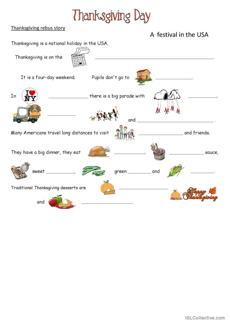Thanksgiving: English Esl Worksheets Pdf &amp;amp; Doc regarding Thanksgiving Esl Worksheets
