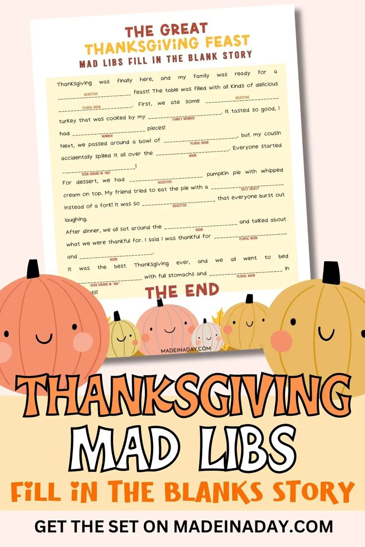 Thanksgiving Fill In The Blanks Story within Fill In The Blank Thanksgiving Worksheets