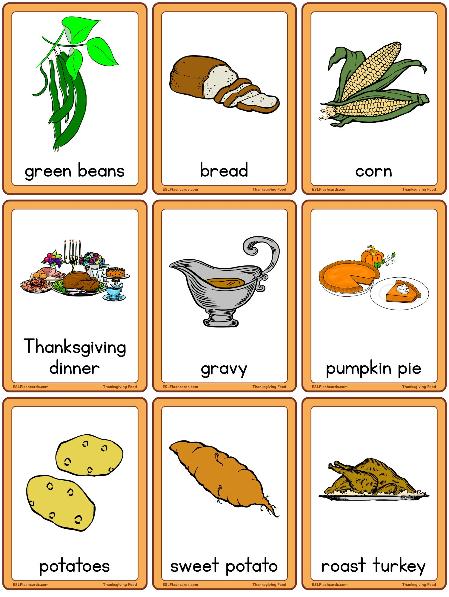 Thanksgiving Food – Esl Flashcards for Thanksgiving Food Worksheet