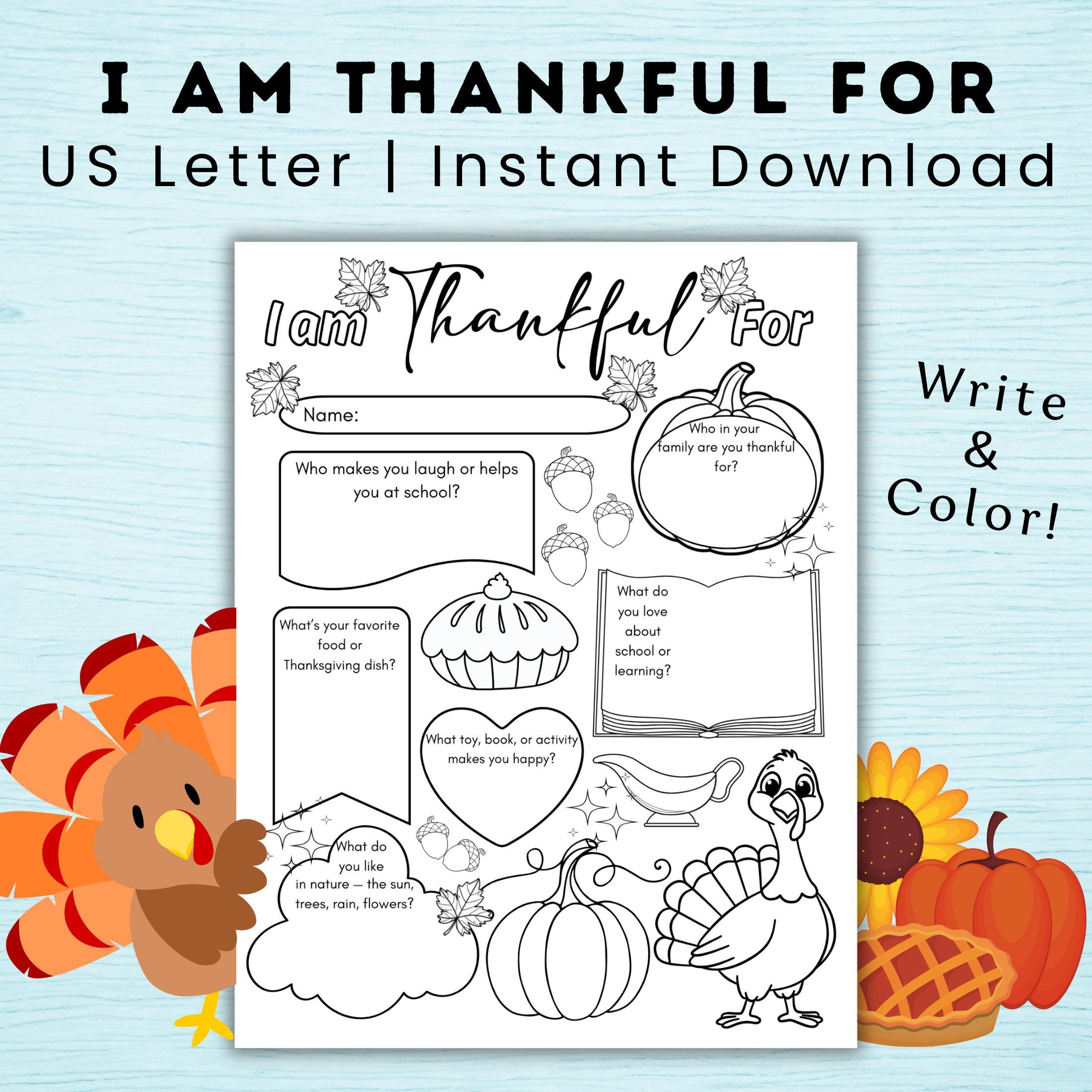 Thanksgiving I Am Thankful For Worksheet Printable For Kids in Thanksgiving Thankful Worksheet