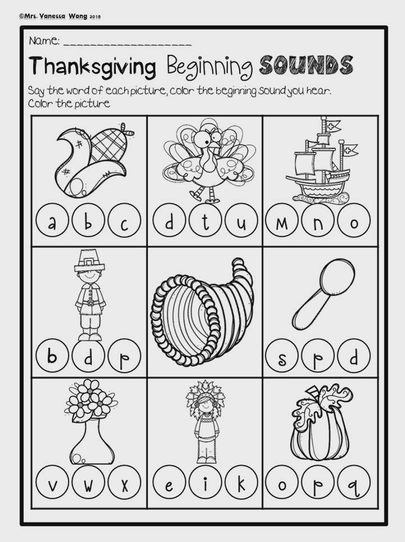 Thanksgiving Kindergarten Activities And Worksheets. Math And Literacy No  Prep with regard to Thanksgiving Beginning Sounds Worksheet