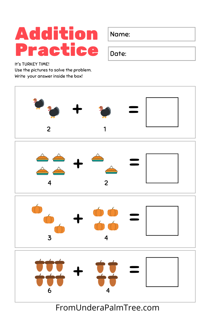 Thanksgiving Kindergarten Worksheet Pack > From Under A Palm Tree in Free Thanksgiving Worksheets Kindergarten