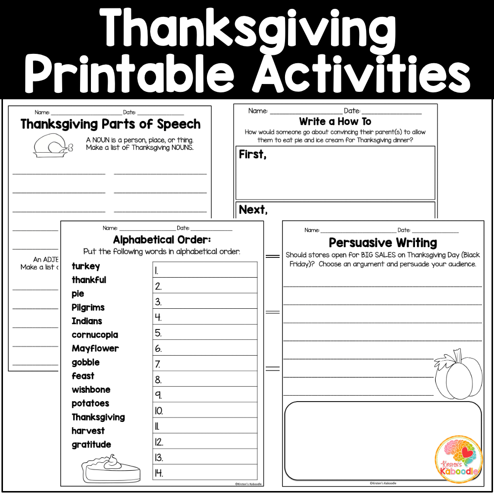 Thanksgiving Literacy Activities: Language Arts Worksheets in Thanksgiving Language Arts Worksheets