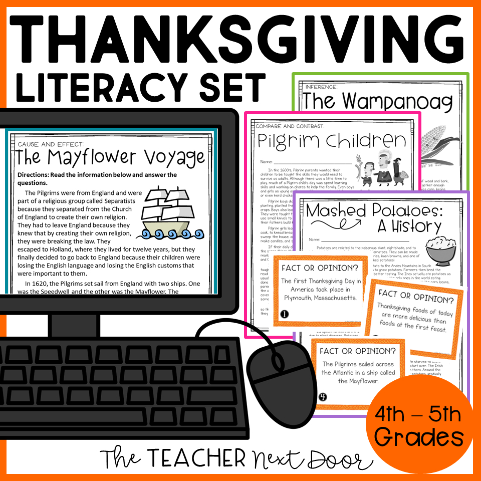 Thanksgiving Literacy Unit Print And Digital - The Teacher Next Door with regard to Thanksgiving Cause and Effect Worksheets