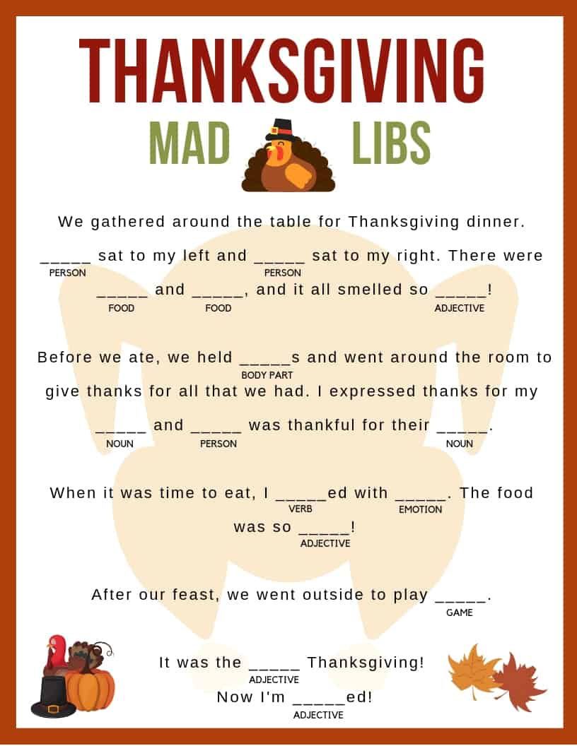 Thanksgiving Mad Libs - Jac Of All Things for Thanksgiving Mad Libs Worksheets