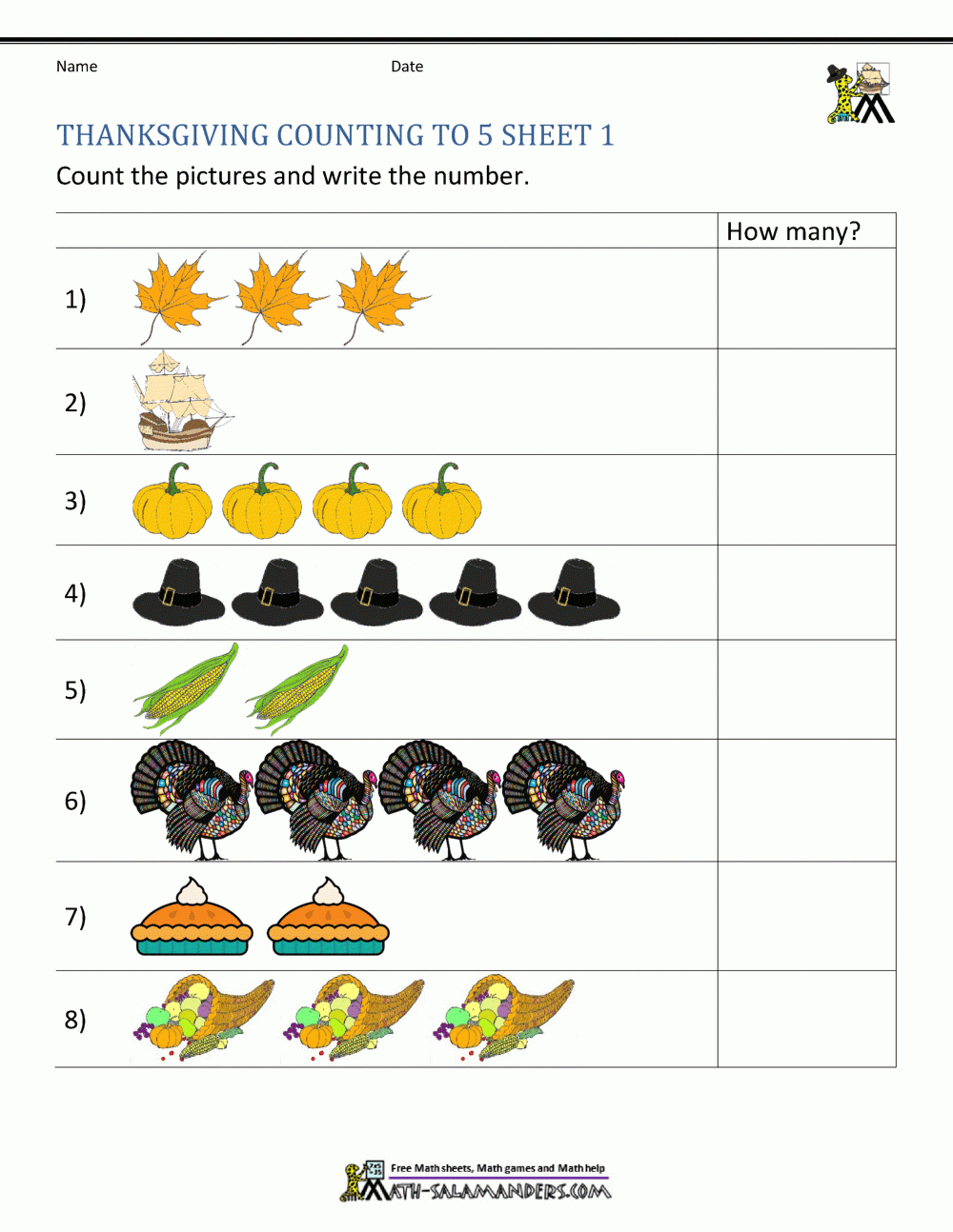 Thanksgiving Math Activities For Kindergarten with Thanksgiving Preschool Math Worksheets