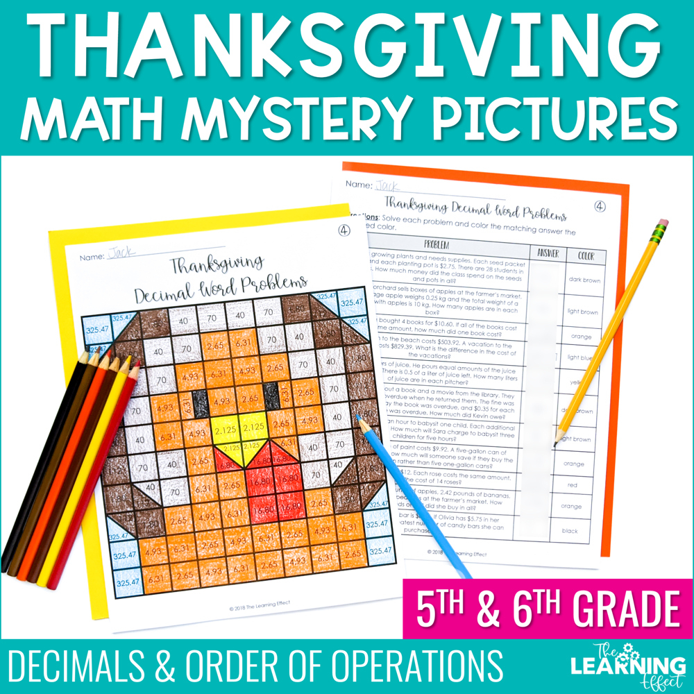 Thanksgiving Math Activities Mystery Picture Worksheets | Decimals inside Thanksgiving Mystery Math Picture Worksheet