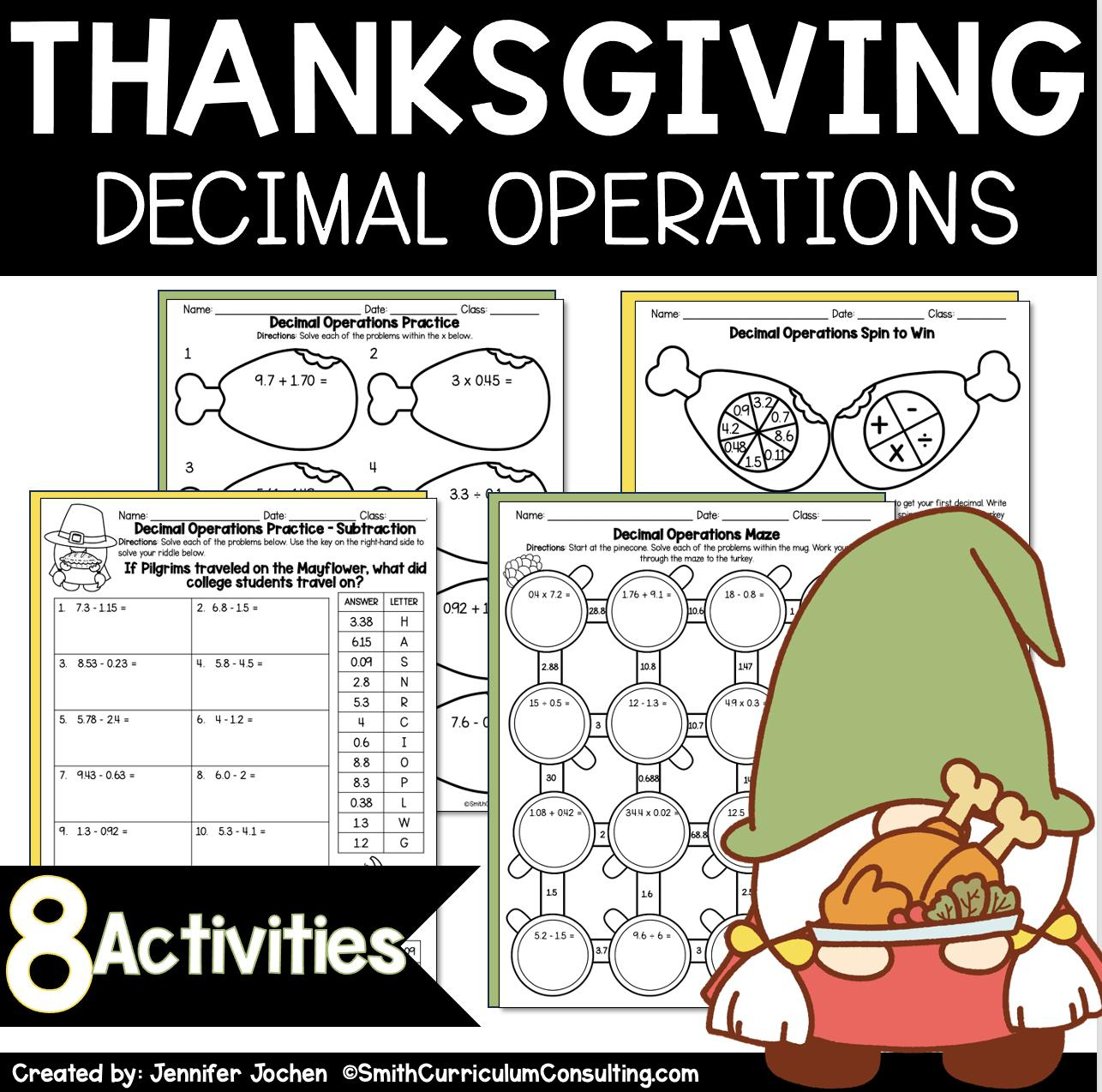 Thanksgiving Math: Decimal Operations Practice (Printable) - Etsy for Thanksgiving Decimal Worksheets