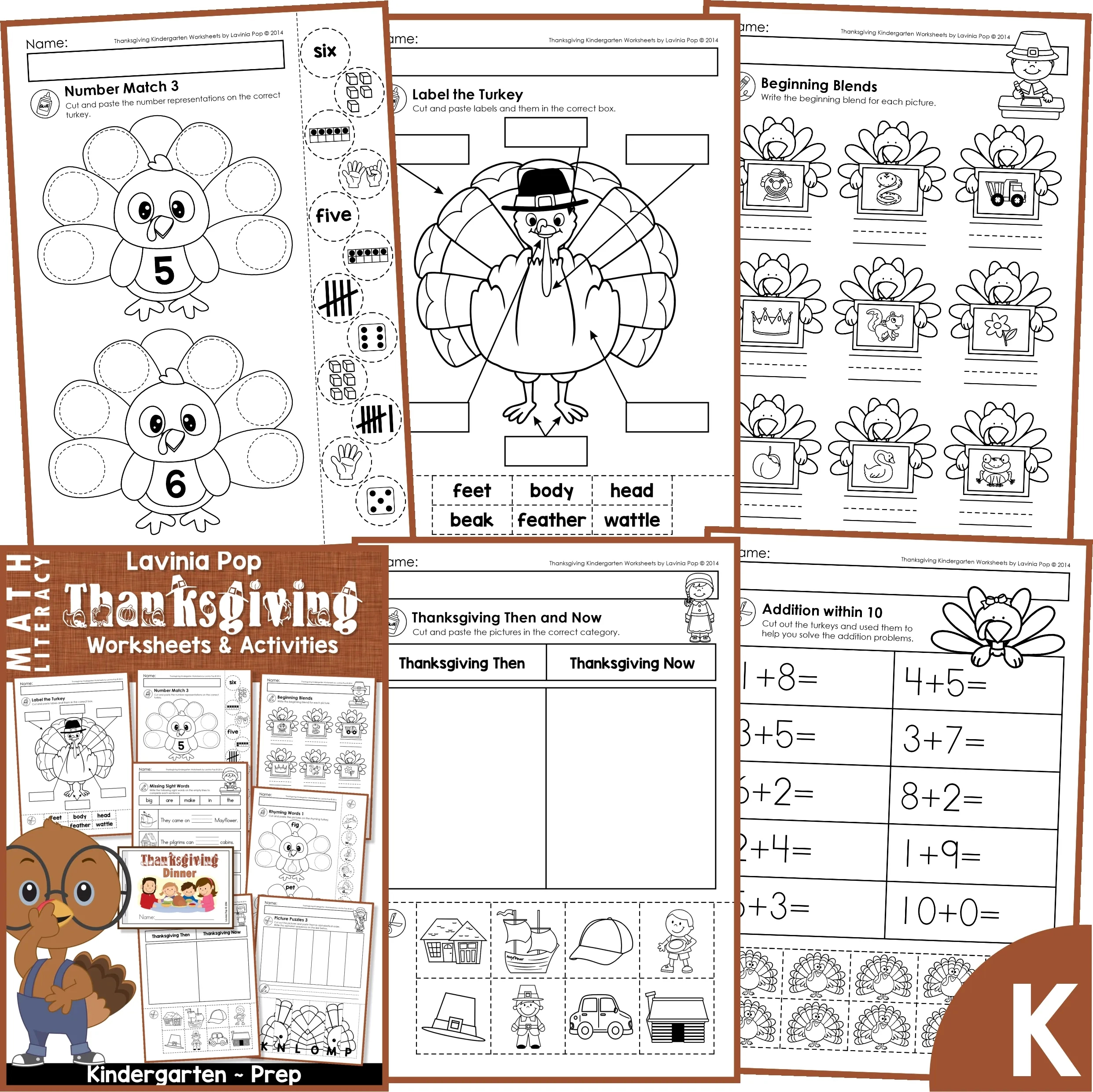 Thanksgiving Math &amp;amp; Literacy Worksheets For Kindergarten - In My inside Tpt Free Thanksgiving Worksheets