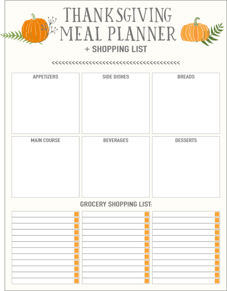 Thanksgiving Meal Planners &amp;amp; Shopping List Printables - Free with Thanksgiving Meal Planning Worksheet