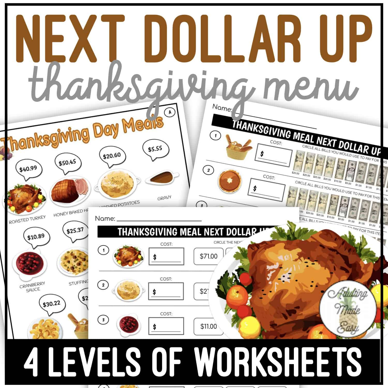 Thanksgiving Menu Next Dollar Up Worksheets regarding Thanksgiving Menu Math Worksheets