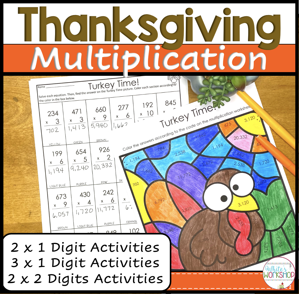 Thanksgiving Multiplication And Colorcode Activities | Made with Thanksgiving Multiplication Worksheets